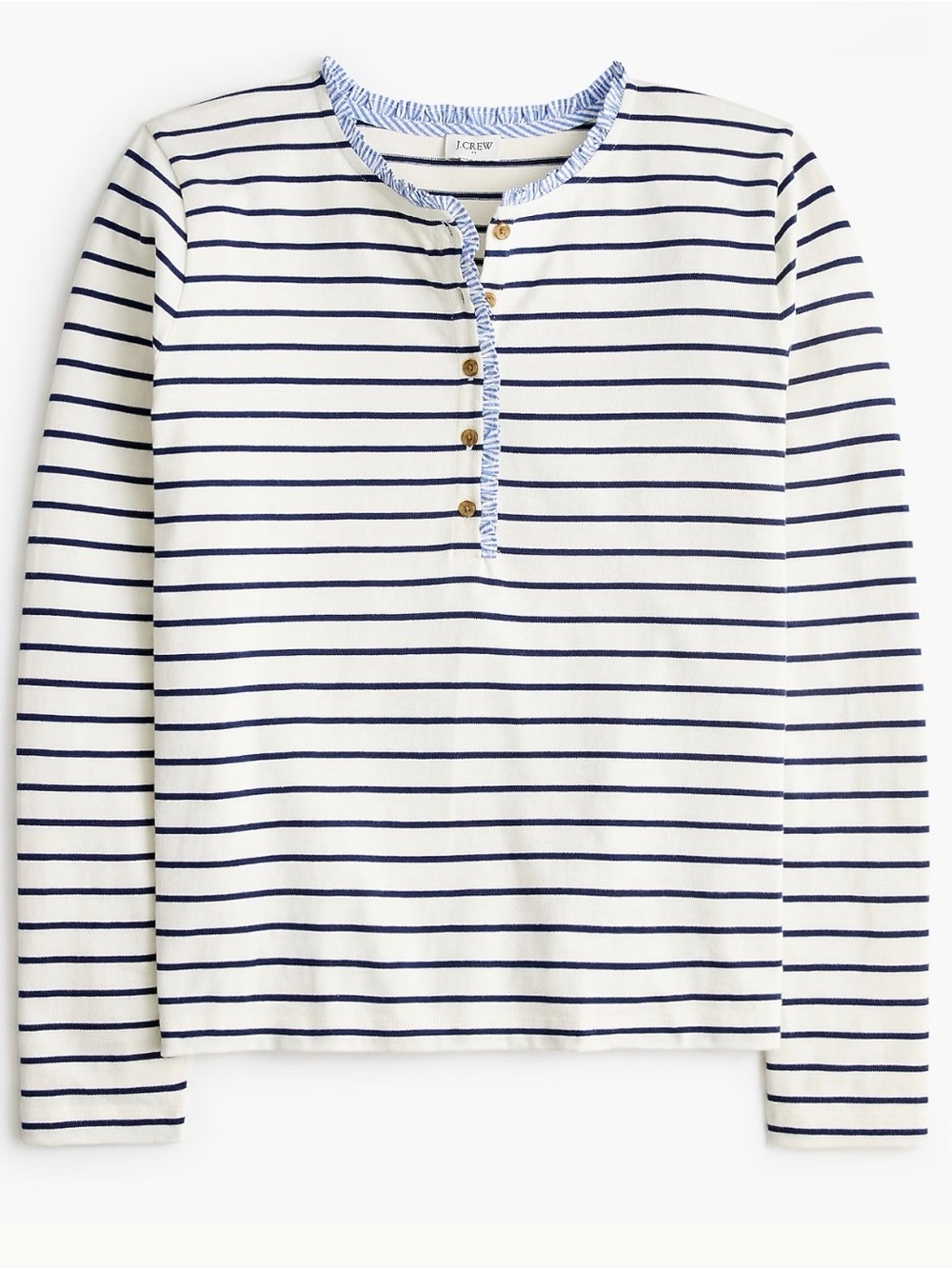 J. Crew Classic Striped Ruffle Henley Long Sleeve Top - NWT - Picture 4 of 6